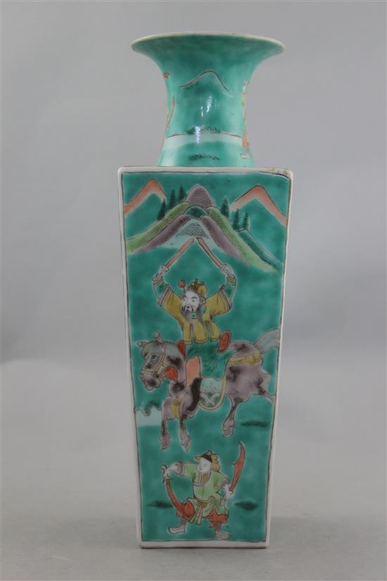 A Chinese famille verte square tapering vase, c.1900, 28cm.